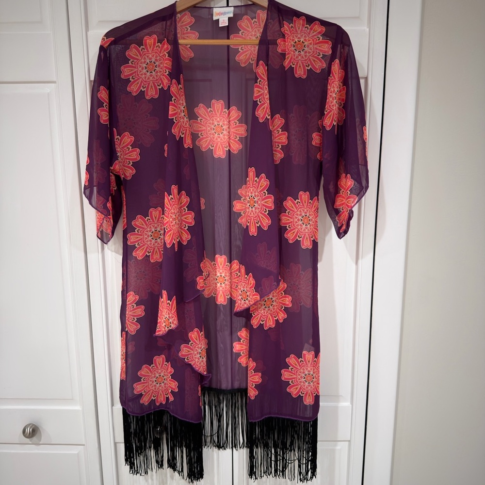 Floral Sheer Kimono with Fringe
